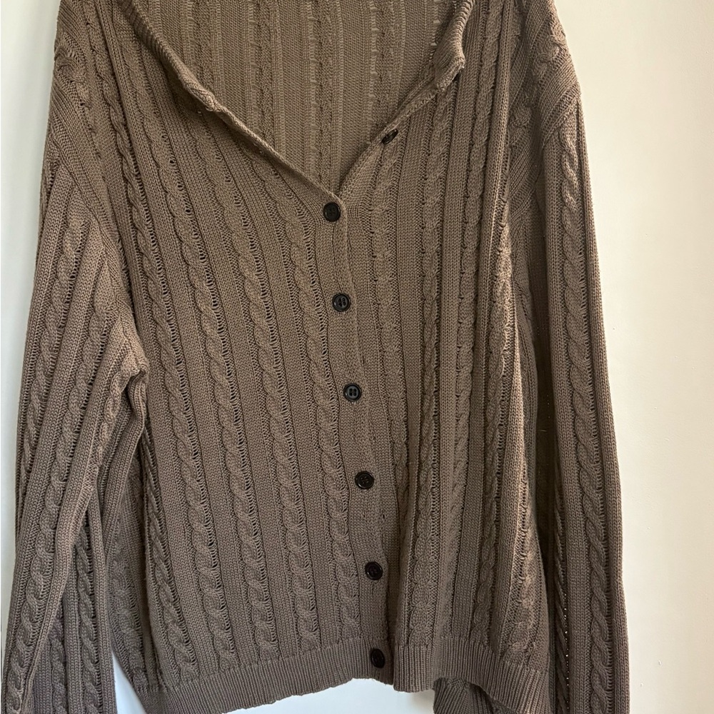 Brown Cable Knit Cardigan